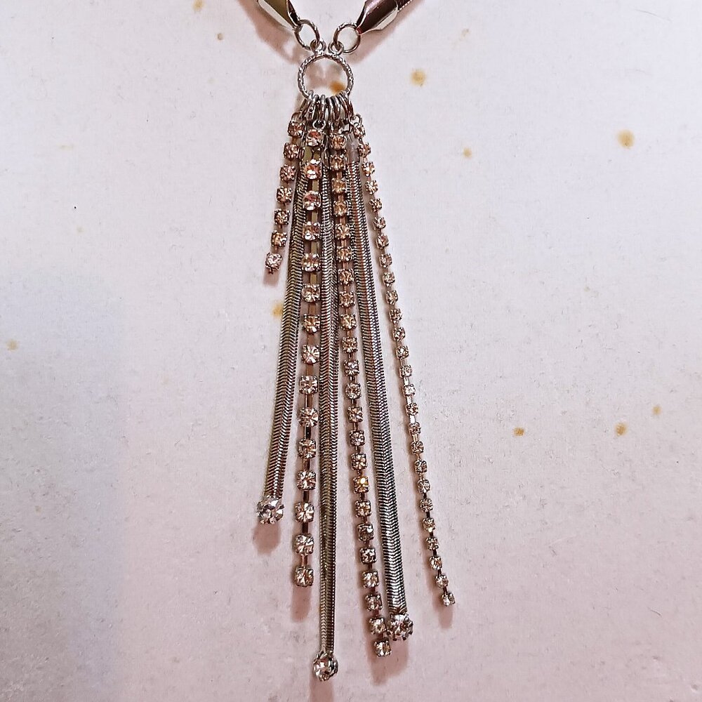 Handmade Silver Tone Rhinestone Sparkle Fringe Fashion Choker Necklace - Picture 7 of 9